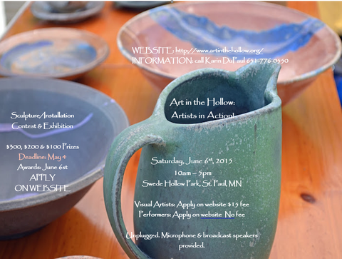 Flyer for Art in the Hollow photo with pots and info text.