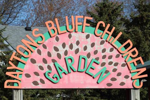 Photo of Dayton&#039;s Bluff Children&#039;s Garden wooden sign