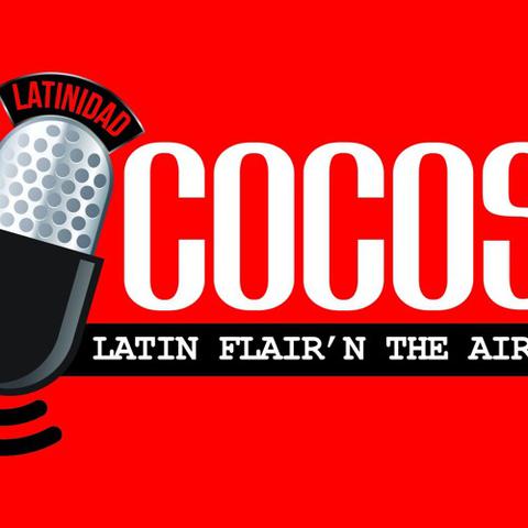 Coco's logo with microphone graphic on red background
