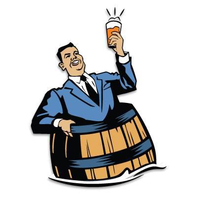 Guy in a barrel with beer glass logo 